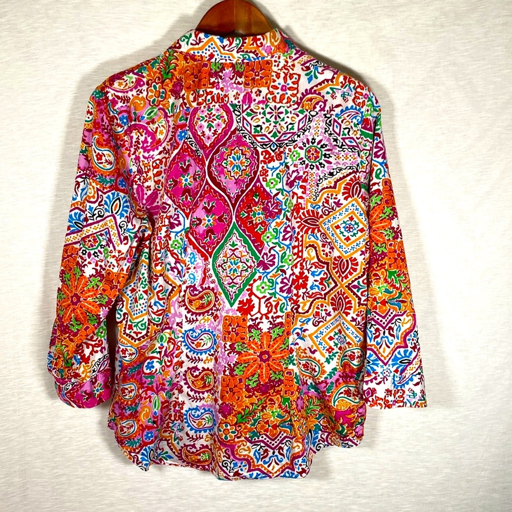 Lauren Ralph Lauren Multicolor Shirt Women’s Large 3/4‎ Sleeves Floral Paisley - Picture 3 of 10